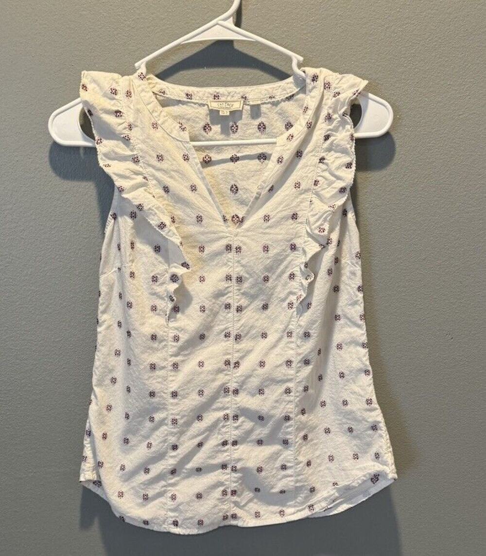Fat Face White Embroidered Ruffle Sleeveless Top UK Size 6/US Size 2